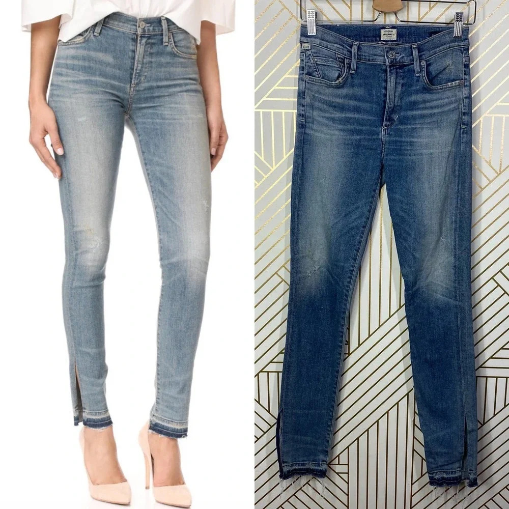 Citizens of Humanity Denim Rocket‎ Jeans With Split Hem in Blue Size US 27